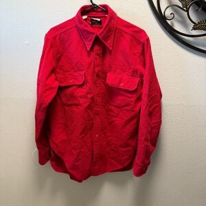 Vtg Johnson Woolen Mills Red Wool Shirt Large USA Made Outdoors Workwear 60s–70s
